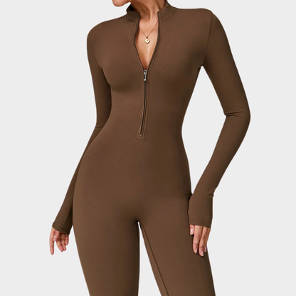 SculptForm™ Zip Front Flare Jumpsuit – Contour Fit & All-Day Comfort