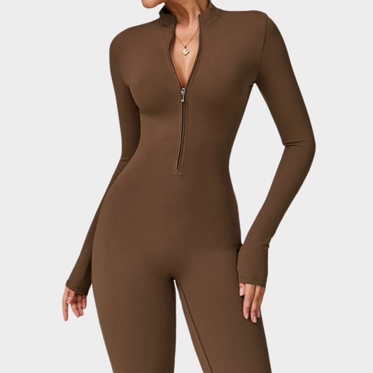 SculptForm™ Zip Front Flare Jumpsuit – Contour Fit & All-Day Comfort