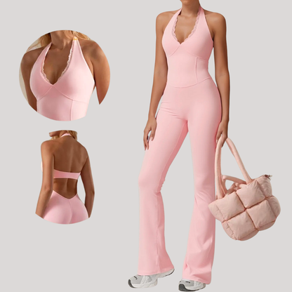 LaceFlex Halter One-Piece Yoga Jumpsuit