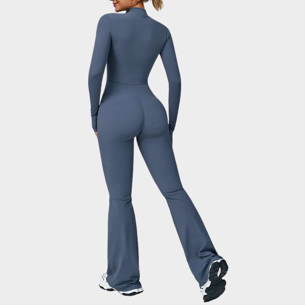 SculptForm™ Zip Front Flare Jumpsuit – Contour Fit & All-Day Comfort
