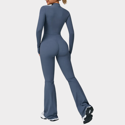 SculptForm™ Zip Front Flare Jumpsuit – Contour Fit & All-Day Comfort