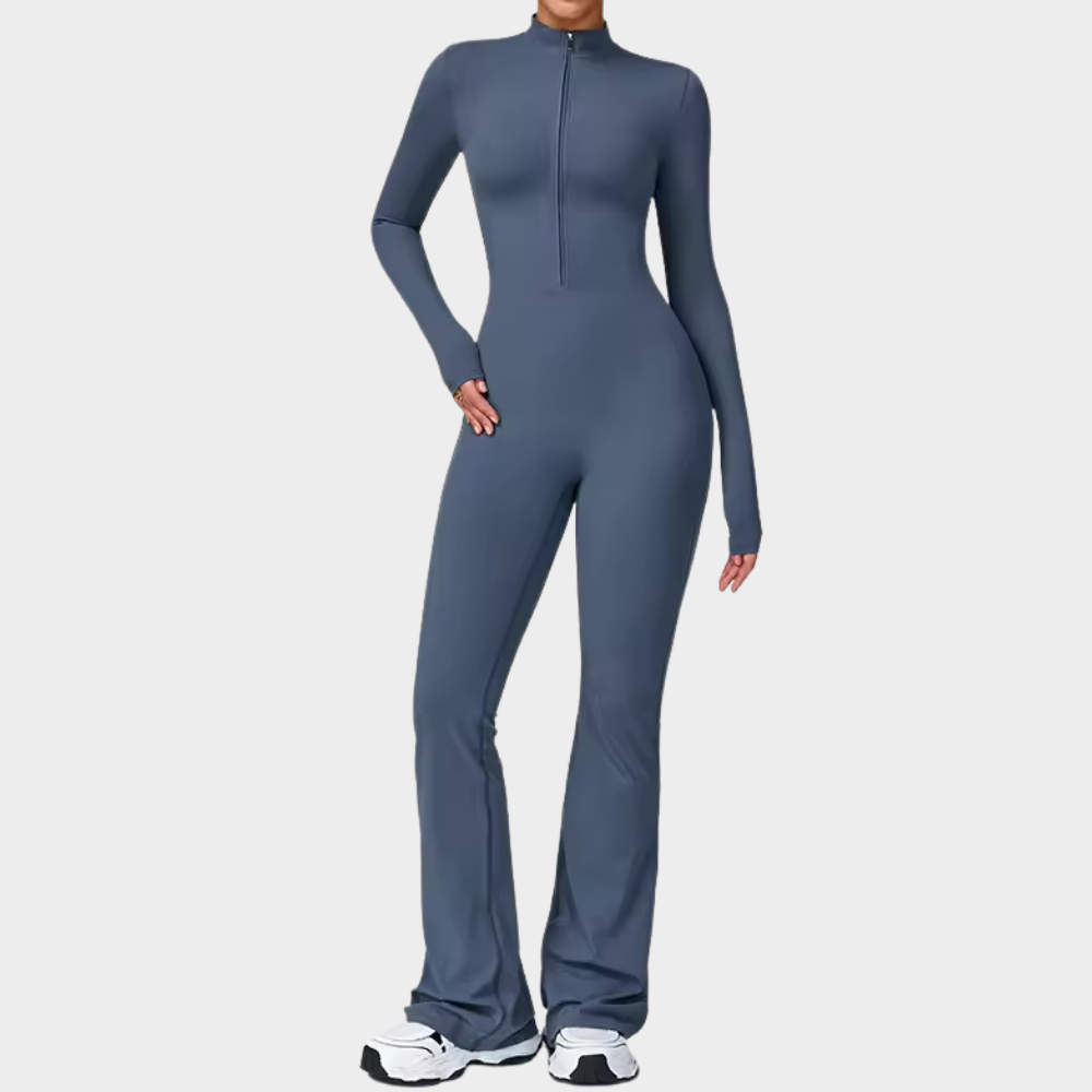 SculptForm™ Zip Front Flare Jumpsuit – Contour Fit & All-Day Comfort