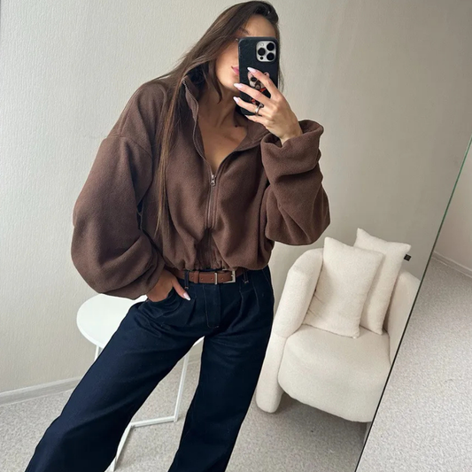 CozyZip™ Fleece Crop Jacket – Warm, Soft & Effortlessly Chic