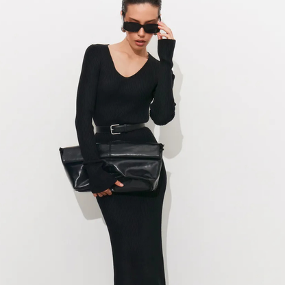 Soft Knit V-Neck Midi Dress – Effortless Elegance for Every Season