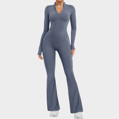 SculptForm™ Zip Front Flare Jumpsuit – Contour Fit & All-Day Comfort