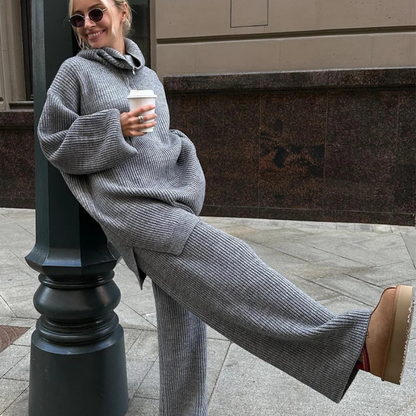 Soft Touch Knit 2-Piece Lounge Set – Zip Cardigan & Wide Pants