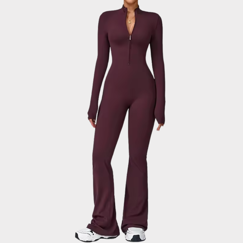 SculptForm™ Zip Front Flare Jumpsuit – Contour Fit & All-Day Comfort