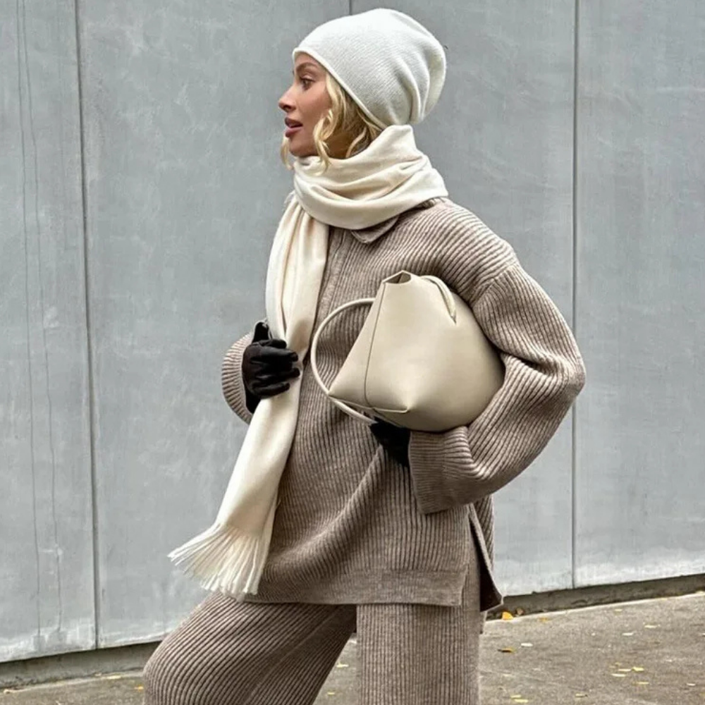 Soft Touch Knit 2-Piece Lounge Set – Zip Cardigan & Wide Pants