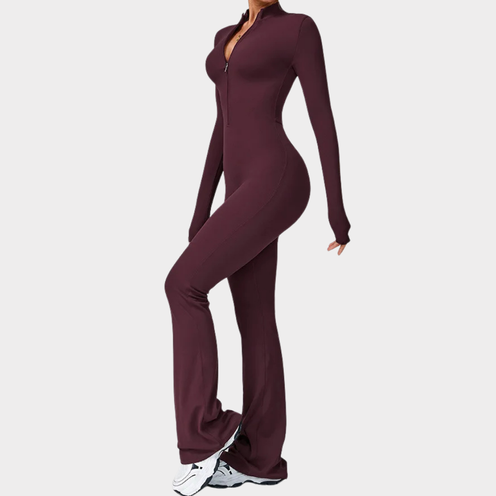 SculptForm™ Zip Front Flare Jumpsuit – Contour Fit & All-Day Comfort