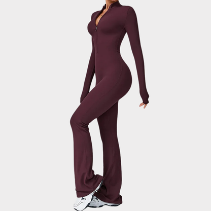 SculptForm™ Zip Front Flare Jumpsuit – Contour Fit & All-Day Comfort