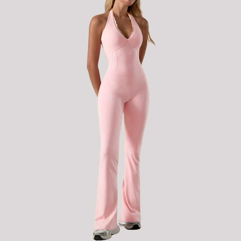 LaceFlex Halter One-Piece Yoga Jumpsuit