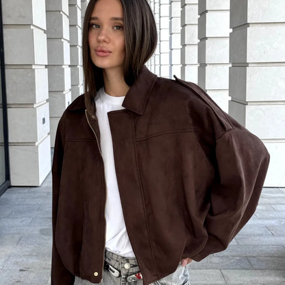 Suede Casual Bomber Jacket – Soft & Chic