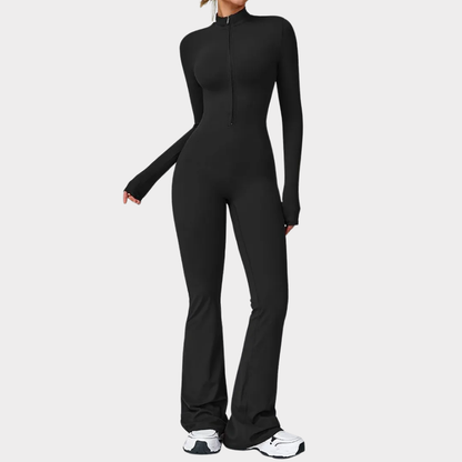 SculptForm™ Zip Front Flare Jumpsuit – Contour Fit & All-Day Comfort