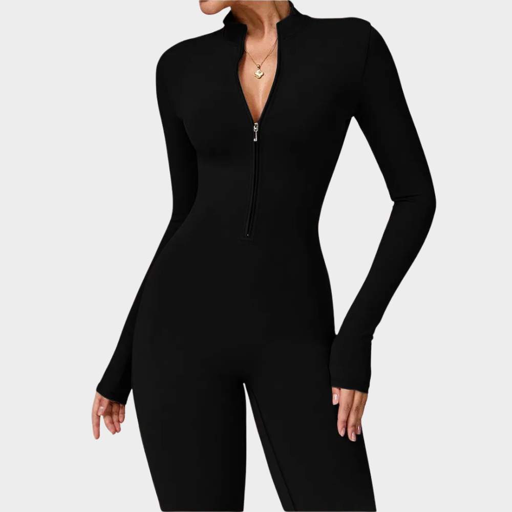 SculptForm™ Zip Front Flare Jumpsuit – Contour Fit & All-Day Comfort