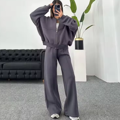 SoftLuxe™ Two-Piece Zip-Up Lounge Set – Effortless Street Comfort