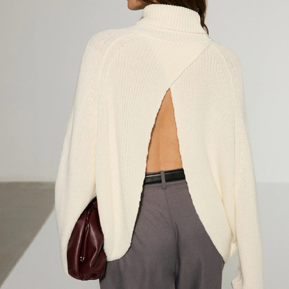 Backless High-Neck Sweater – Casual Comfort, Modern Allure