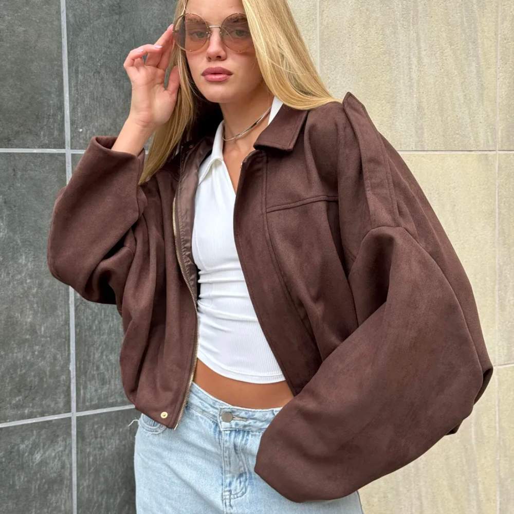 Suede Casual Bomber Jacket – Soft & Chic