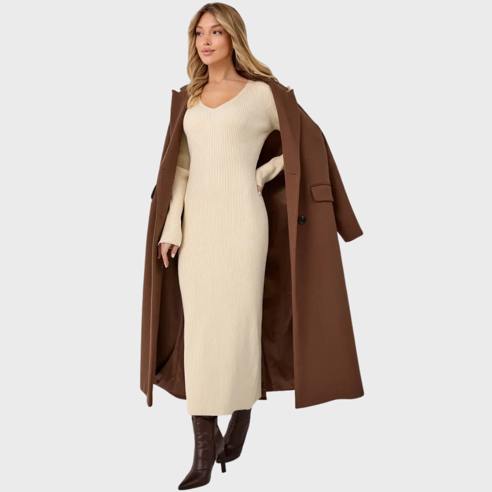 Soft Knit V-Neck Midi Dress – Effortless Elegance for Every Season