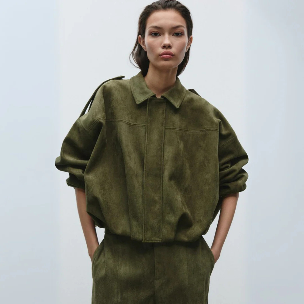 Suede Casual Bomber Jacket – Soft & Chic