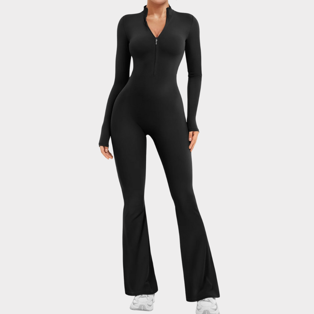 SculptForm™ Zip Front Flare Jumpsuit – Contour Fit & All-Day Comfort