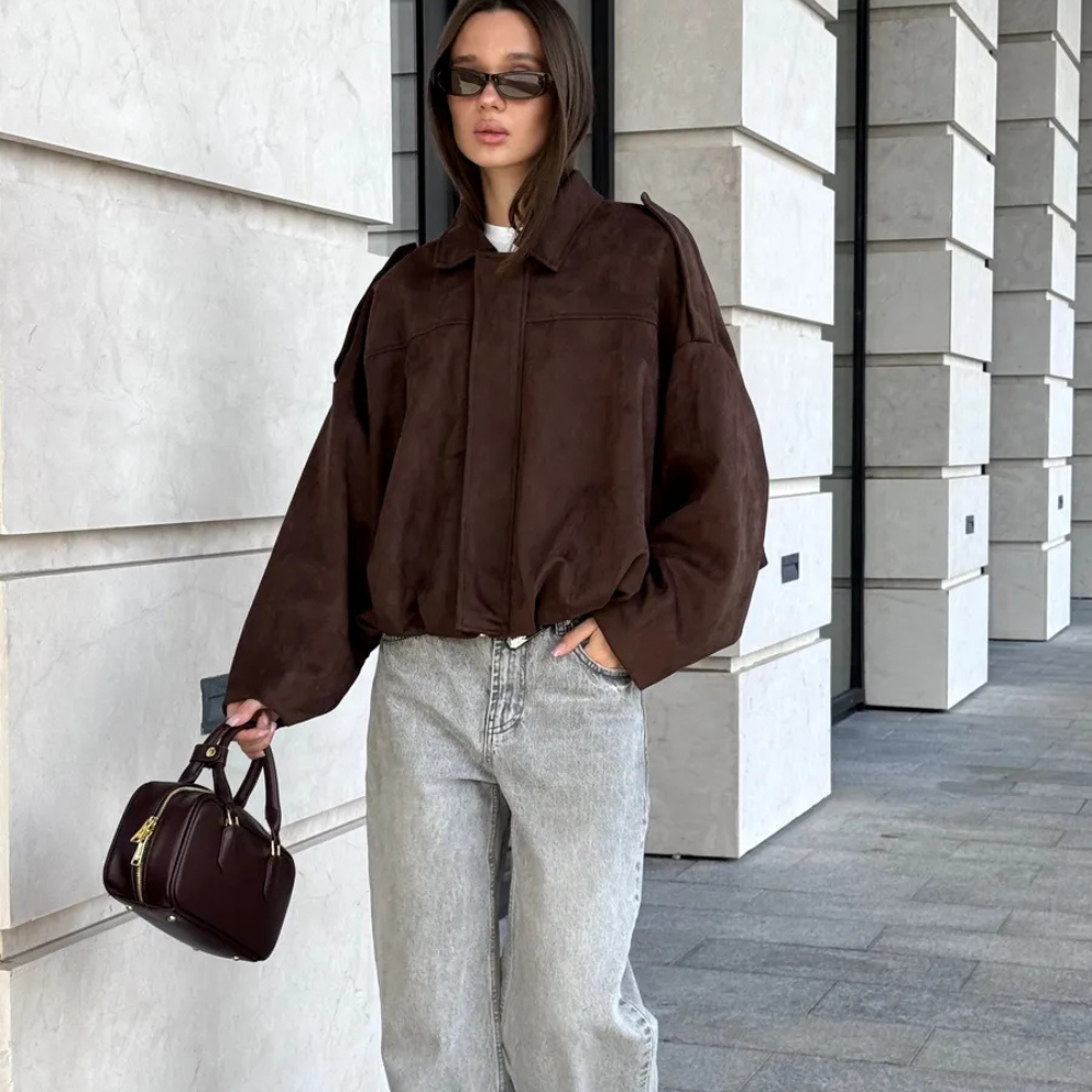 Suede Casual Bomber Jacket – Soft & Chic