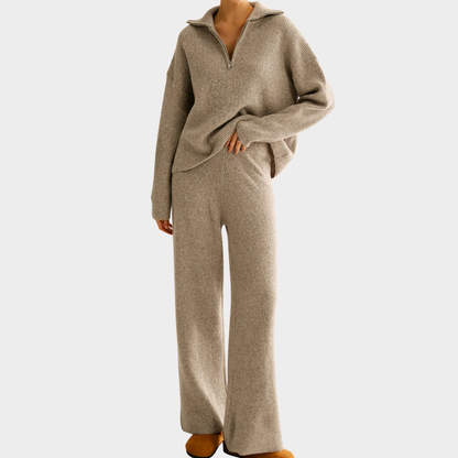 Soft Touch Knit 2-Piece Lounge Set – Zip Cardigan & Wide Pants