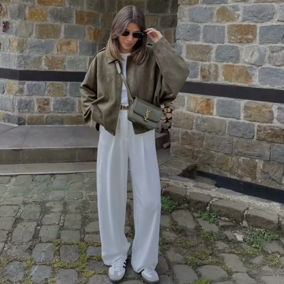 Suede Casual Bomber Jacket – Soft & Chic