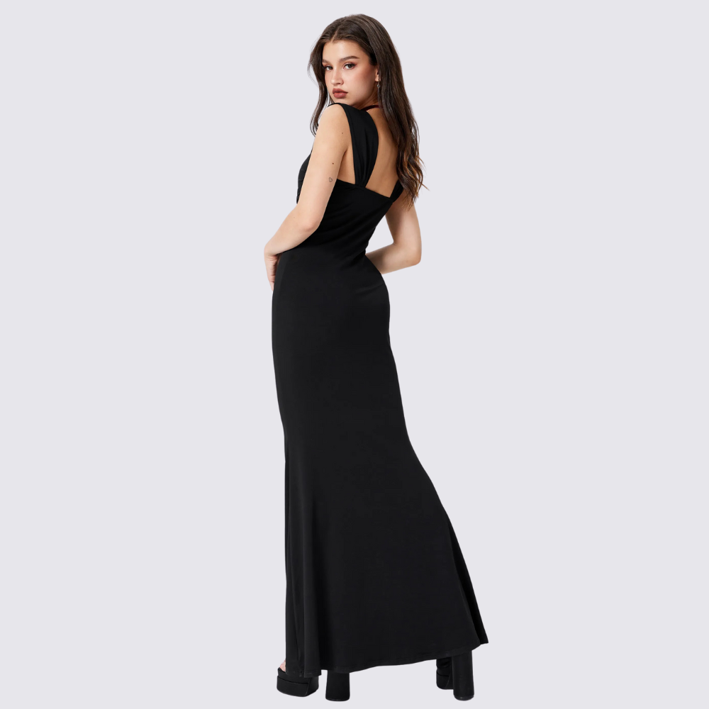 Elegant Solid Ruched Maxi Dress