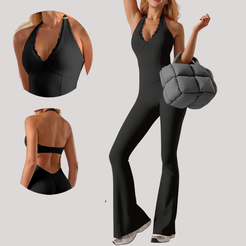 LaceFlex Halter One-Piece Yoga Jumpsuit