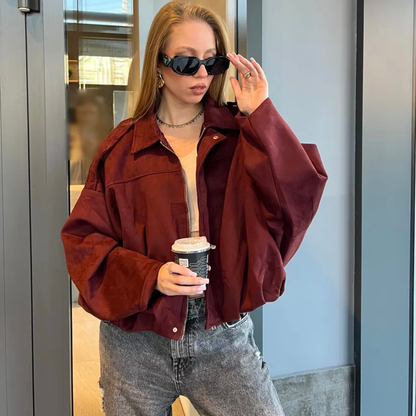 Suede Casual Bomber Jacket – Soft & Chic