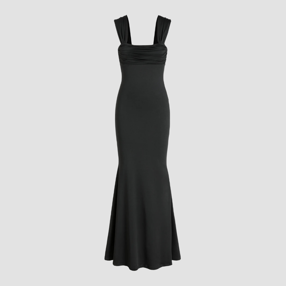 Elegant Solid Ruched Maxi Dress