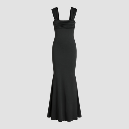 Elegant Solid Ruched Maxi Dress