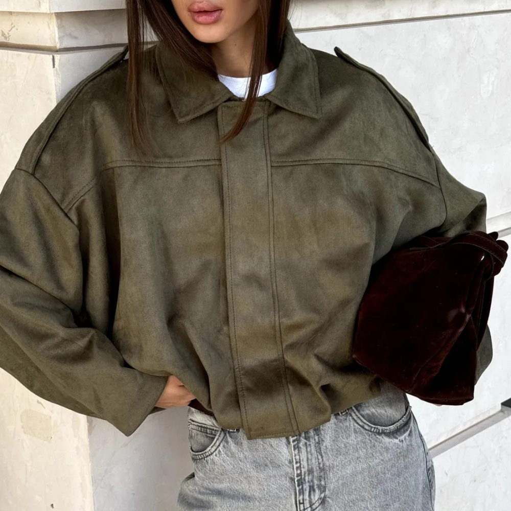 Suede Casual Bomber Jacket – Soft & Chic