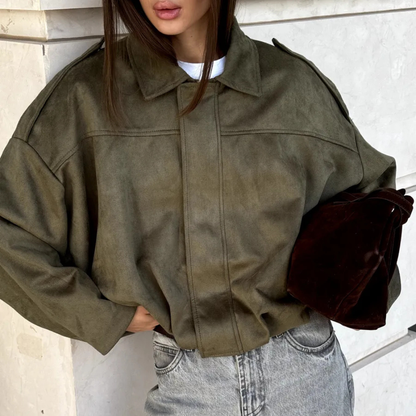 Suede Casual Bomber Jacket – Soft & Chic