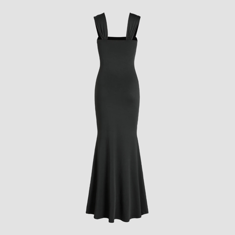 Elegant Solid Ruched Maxi Dress