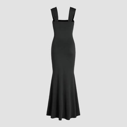 Elegant Solid Ruched Maxi Dress