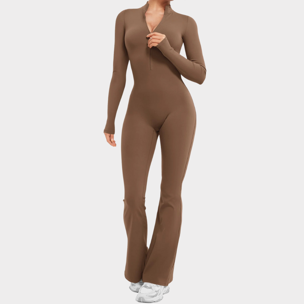 SculptForm™ Zip Front Flare Jumpsuit – Contour Fit & All-Day Comfort