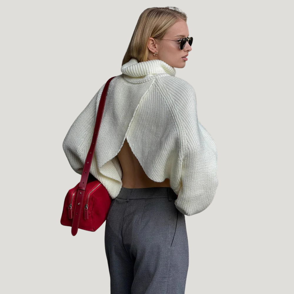 Backless High-Neck Sweater – Casual Comfort, Modern Allure