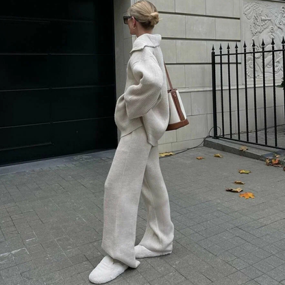 Soft Touch Knit 2-Piece Lounge Set – Zip Cardigan & Wide Pants