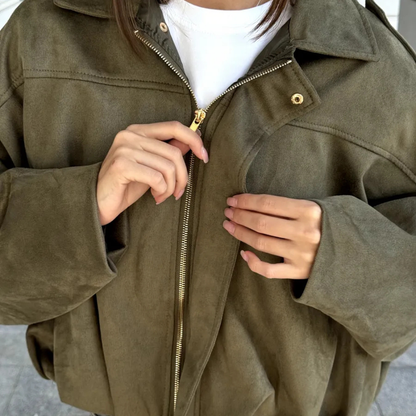Suede Casual Bomber Jacket – Soft & Chic