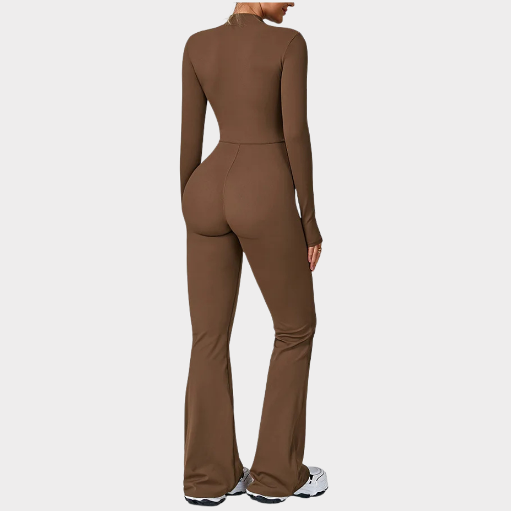 SculptForm™ Zip Front Flare Jumpsuit – Contour Fit & All-Day Comfort