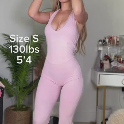 LaceFlex Halter One-Piece Yoga Jumpsuit